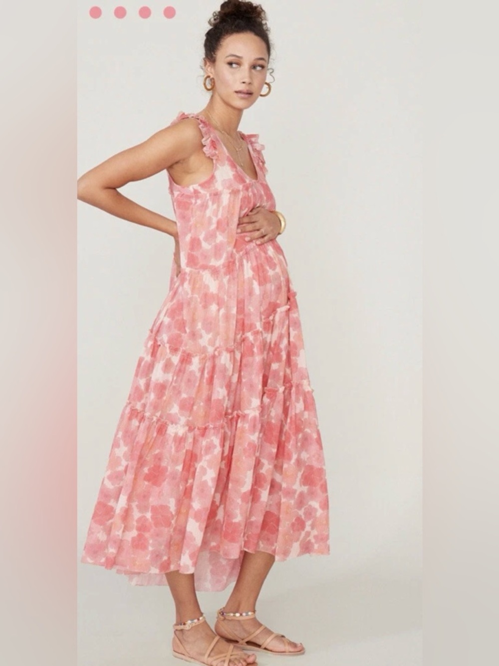 HATCH Materinity Anaella Dress Pink Floral Tiered Boho Midi Dress Womens S